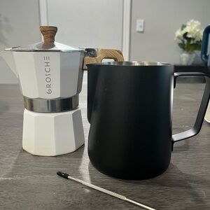 Moka Pot Espresso Maker and Milk Frothing Pitcher